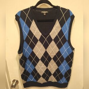 Express Design Studios Men's Blue Argyle Merino Wool Pullover Sweater Vest Sz XL